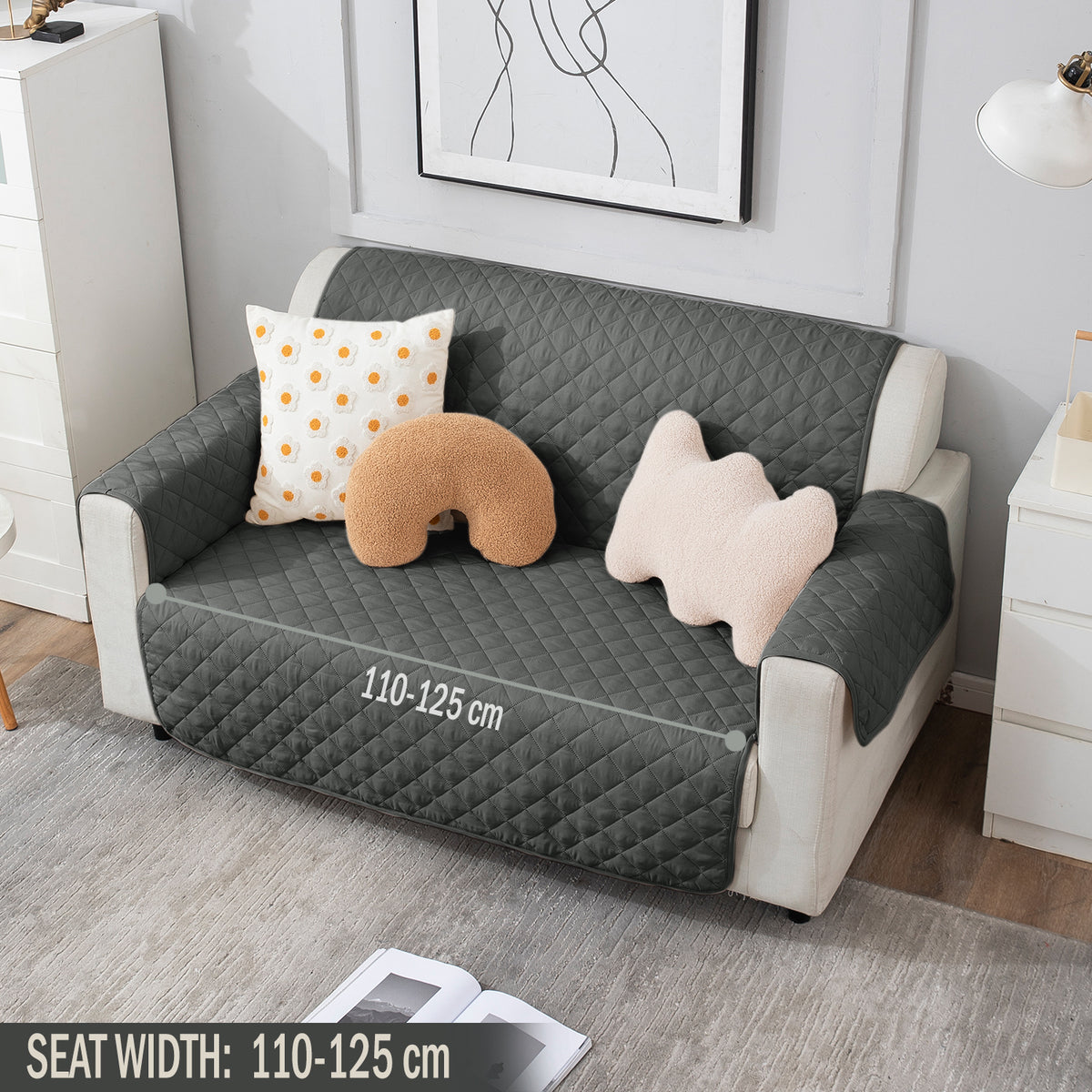Anchor Grey quilted two seater sofa cover​ 