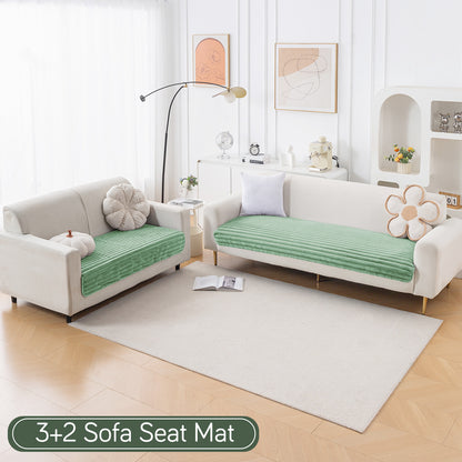 Faux Rabbit Fur Sofa Cover Combination Set, 'Snuggle Fur Series' Sage Green