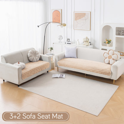 Faux Rabbit Fur Sofa Cover Combination Set, 'Snuggle Fur Series' Sand Brown
