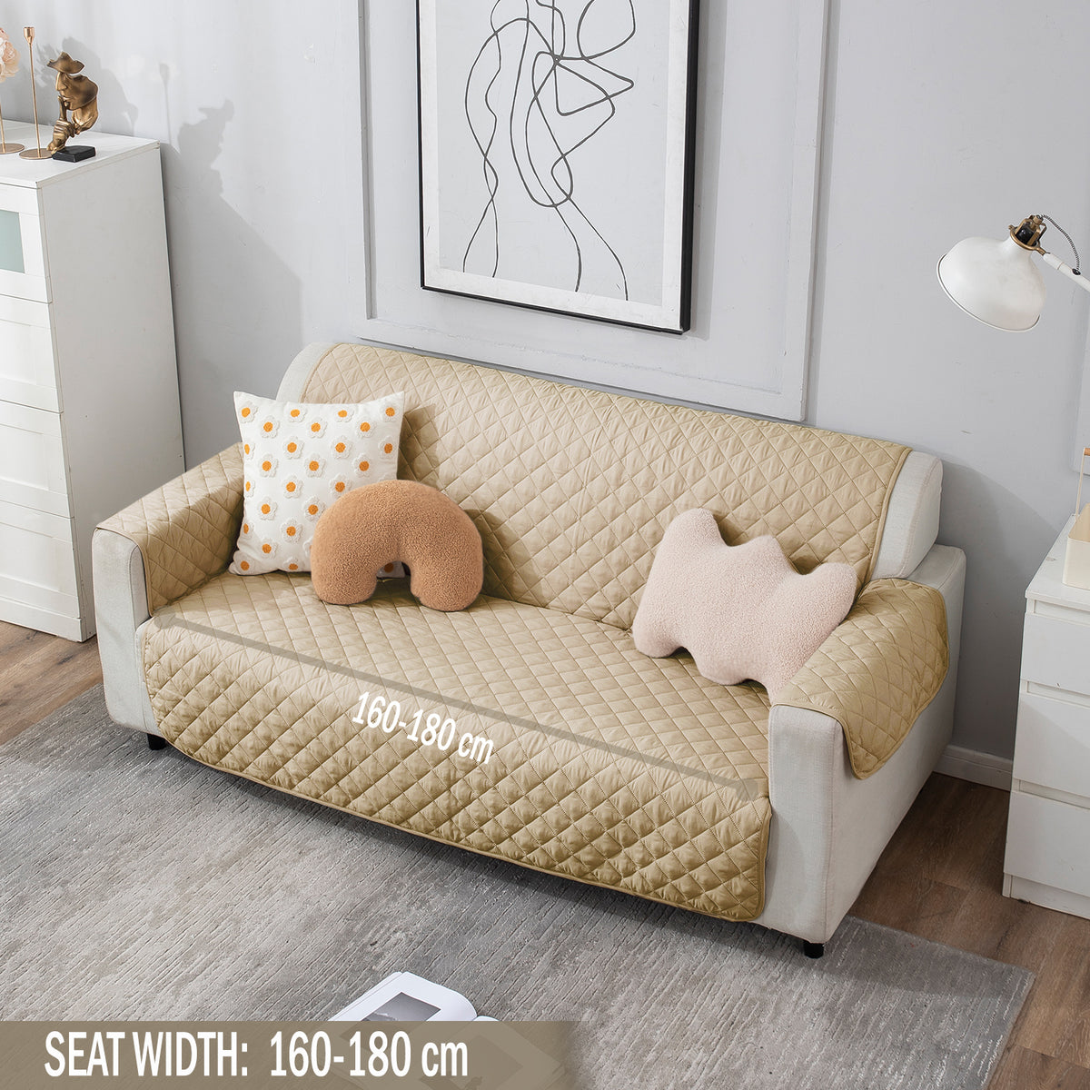 Beige quilted three seater sofa cover