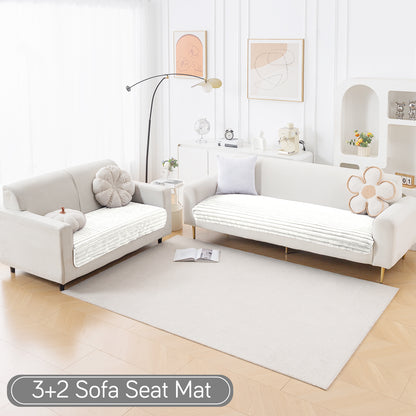 Faux Rabbit Fur Sofa Cover Combination Set, 'Snuggle Fur Series' Pearl White