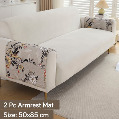Polyester Printed Quilted Sofa Cover Mats, Floral Ash Grey