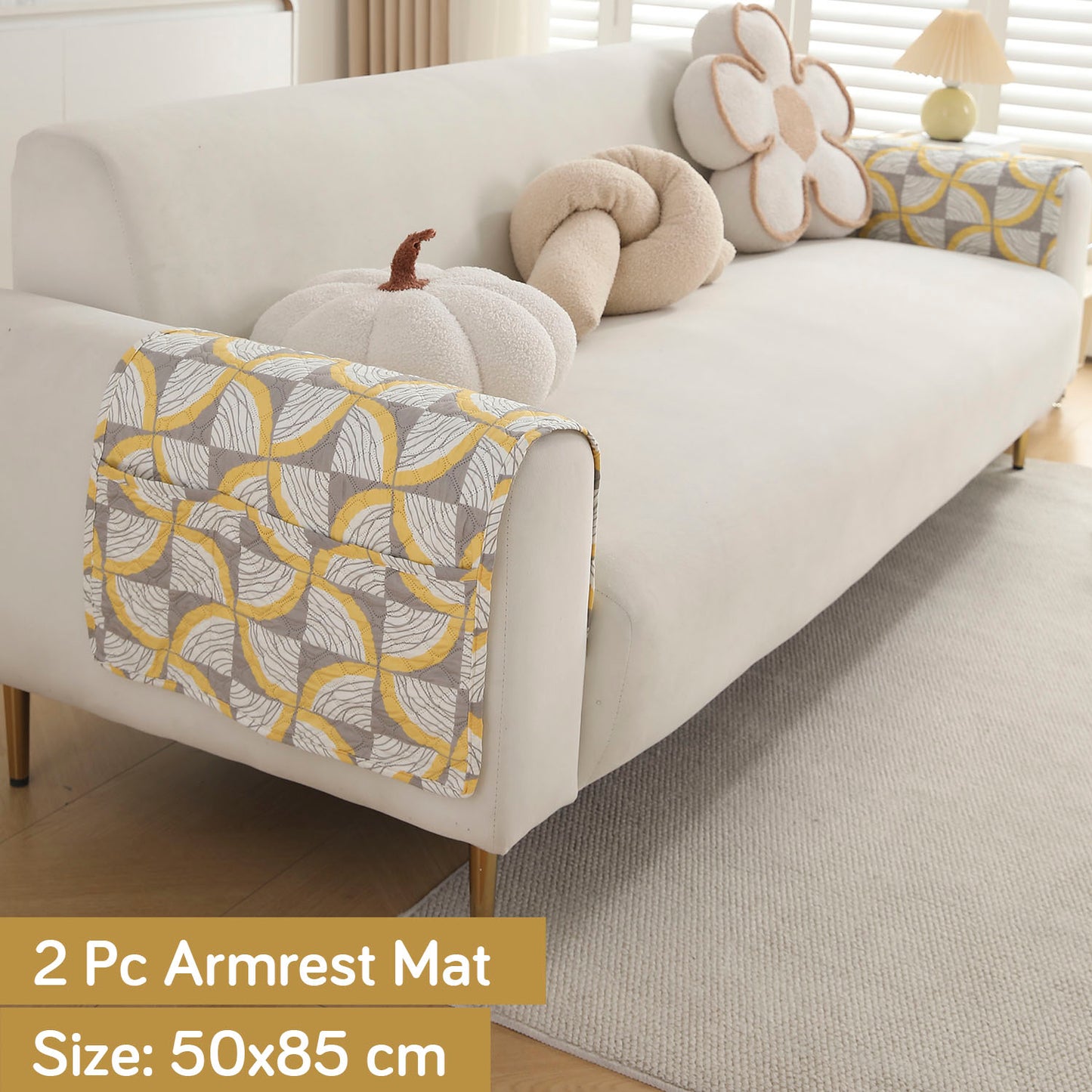Polyester Printed Quilted Sofa Cover Mats, Windmill Cyber Yellow