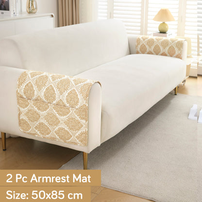 Polyester Printed Quilted Sofa Cover Mats, Ogee Ivory