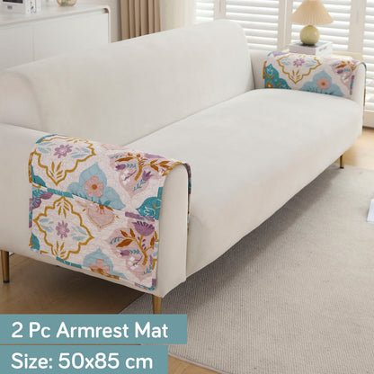 Polyester Printed Quilted Sofa Cover Mats, Quatrefoil Multicolor
