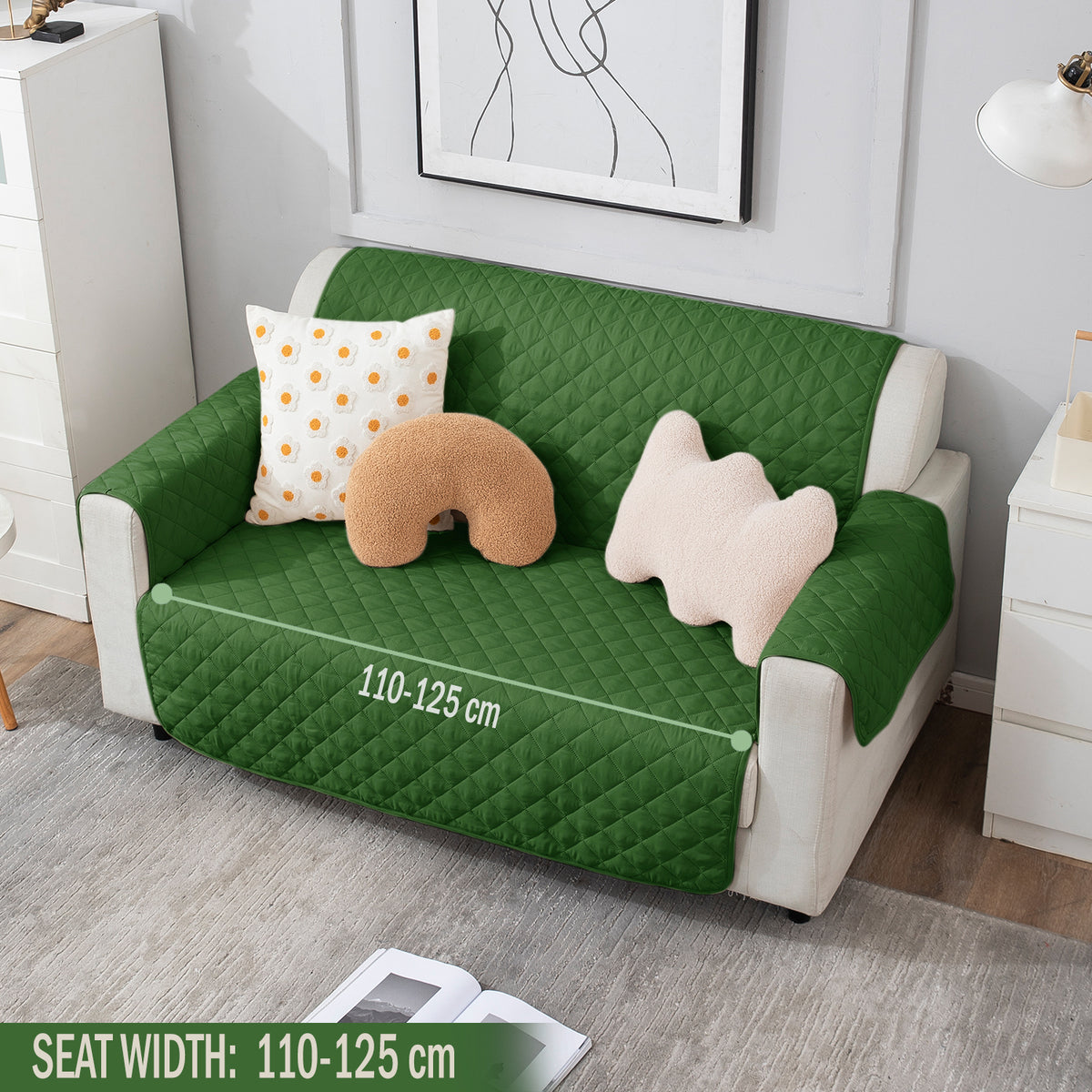 Forest Green quilted two seater sofa cover​ 