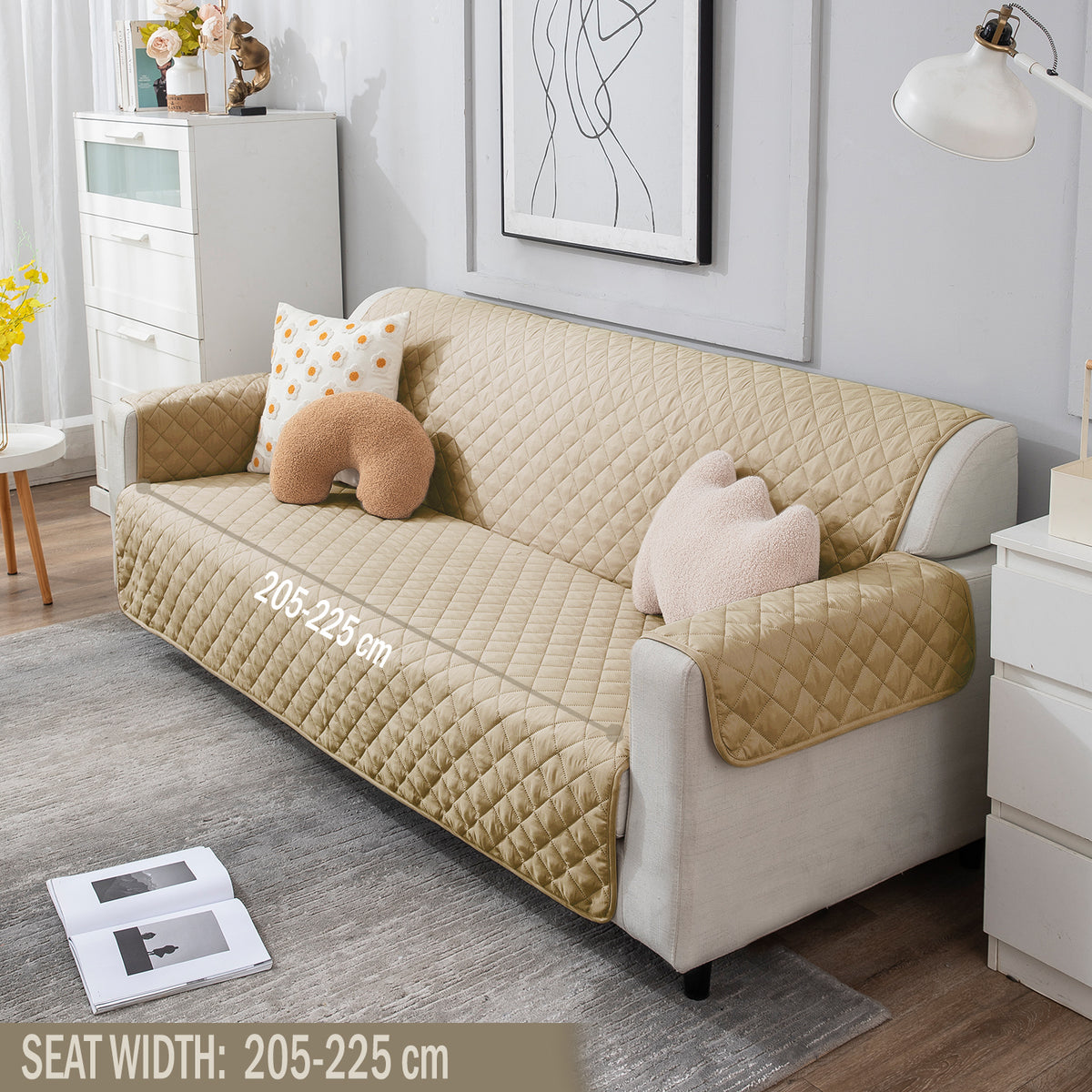 four Seater Beige quilted sofa cover set