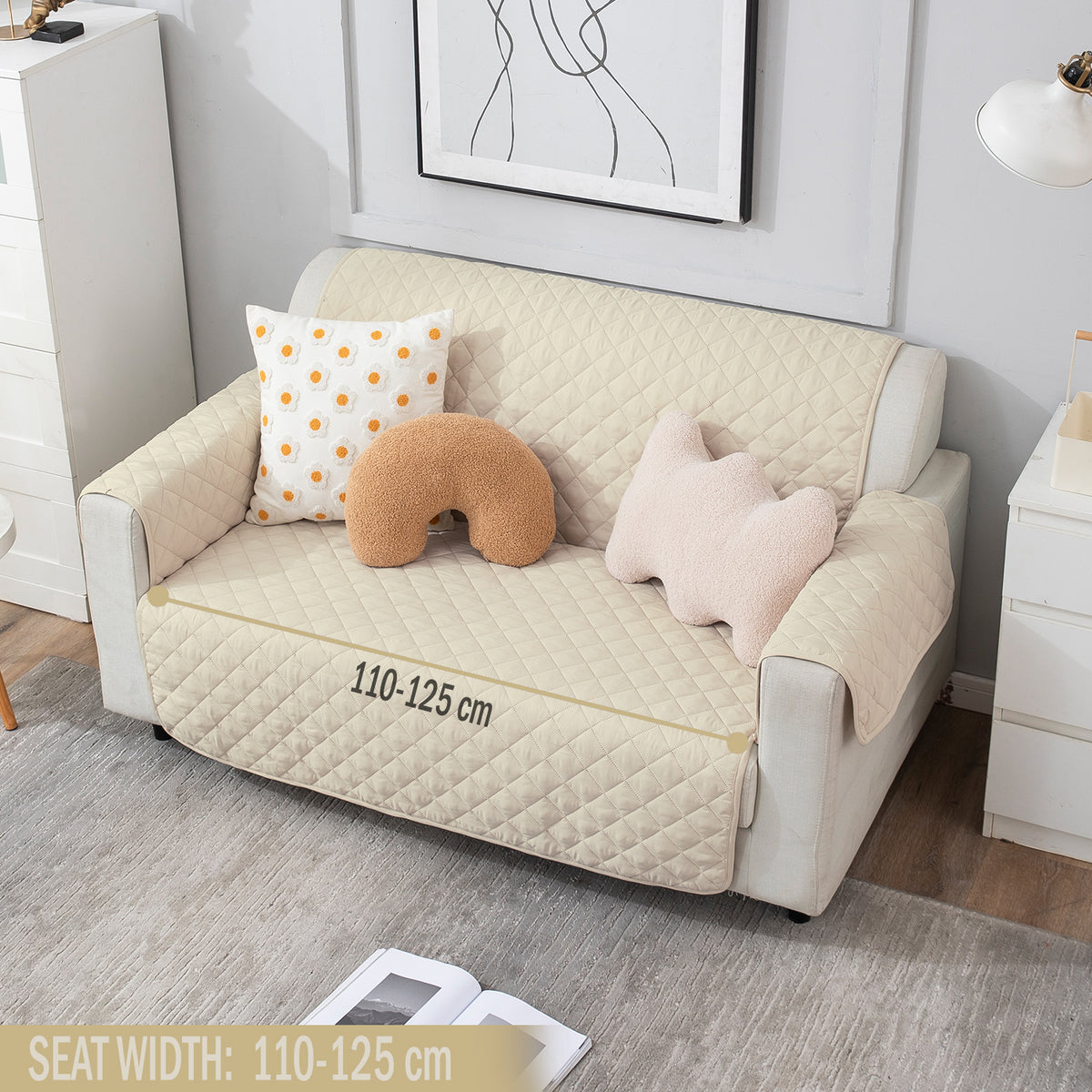 Cream quilted two seater sofa cover​ 