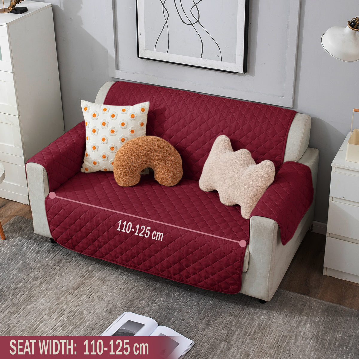 Maroon Polyester quilted 2 seater sofa cover​ 