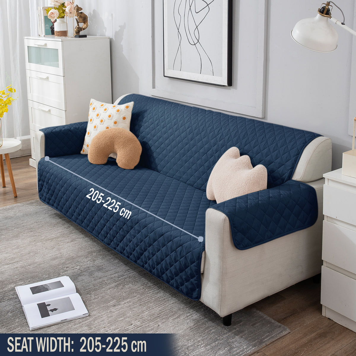 3 Seater Navy Blue quilted sofa cover set