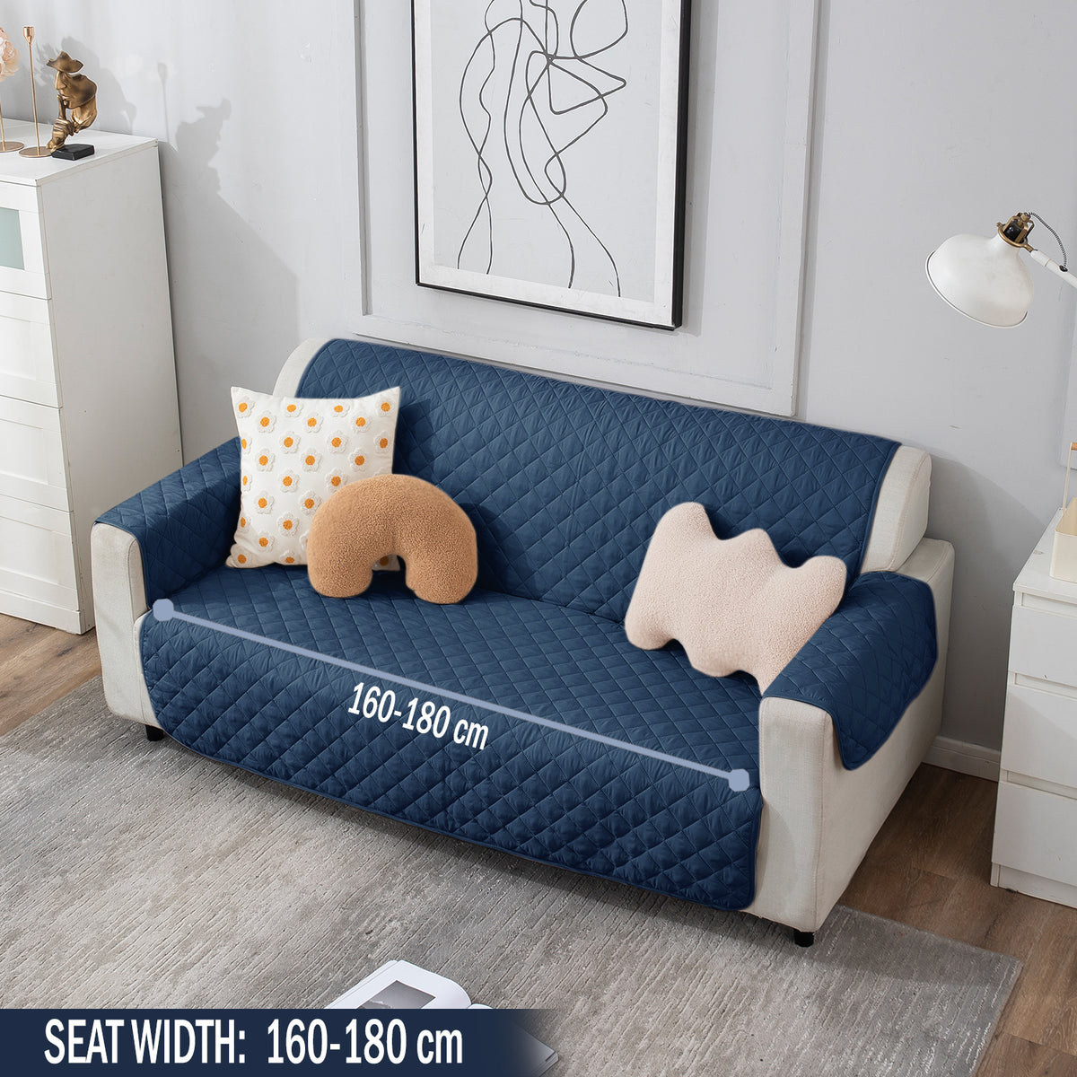Navy Blue quilted three seater sofa cover