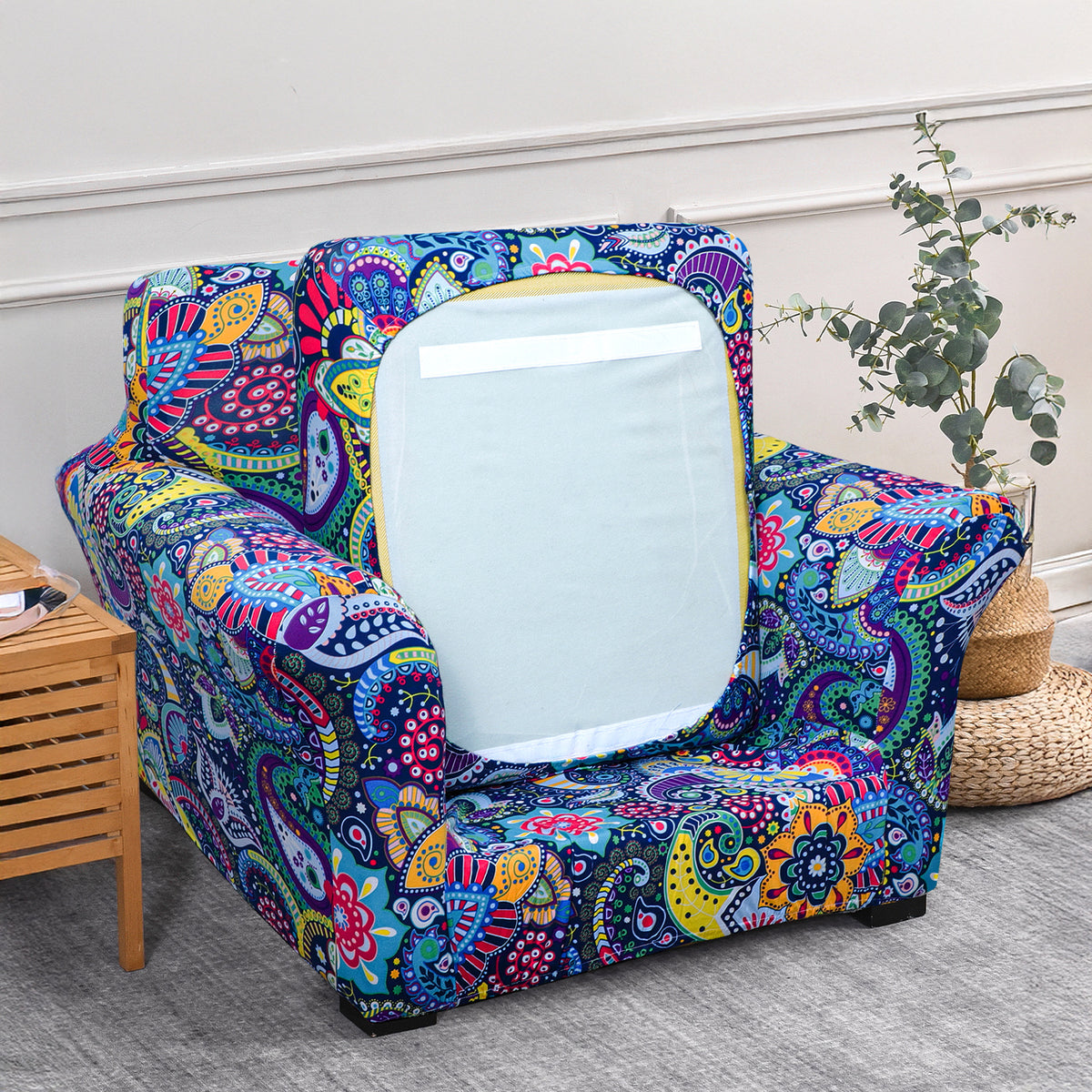 Printed Stretchable Sofa Slipcover with 1/2/3 Pc Separate Seat Cushion Cover for each 1/2/3 Seater, Saphire Boho Carnival