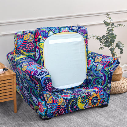 Printed Stretchable Sofa Slipcover with 1/2/3 Pc Separate Seat Cushion Cover for each 1/2/3 Seater, Saphire Boho Carnival