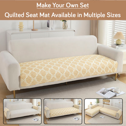 Polyester Printed Quilted Sofa Cover Mats, Ogee Ivory