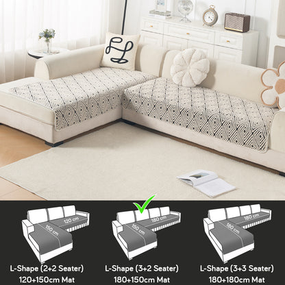 Luxury Plush Sherpa Anti Slip L Shape & Combination Sofa Mat, 'Noirea Series'|Geometric Diamond