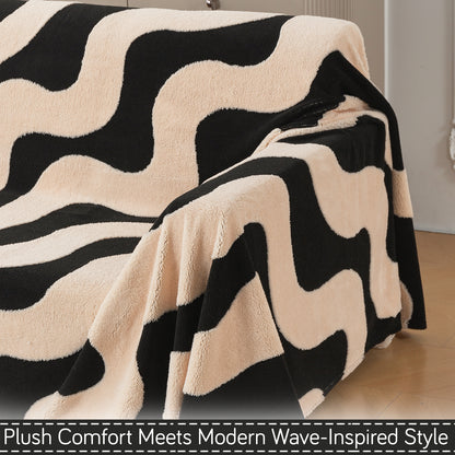 'Noirea Series' Plush Sofa Cover Throw for Complete Sofa, Wavy Stripe
