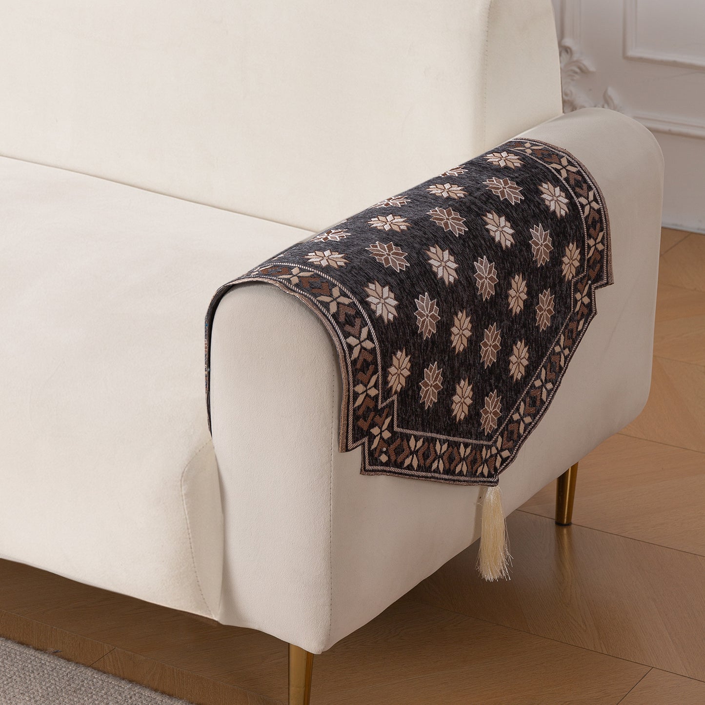 Heritage Weave Premium Jacquard Sofa Cover Set with Tassels - Graphite Grey