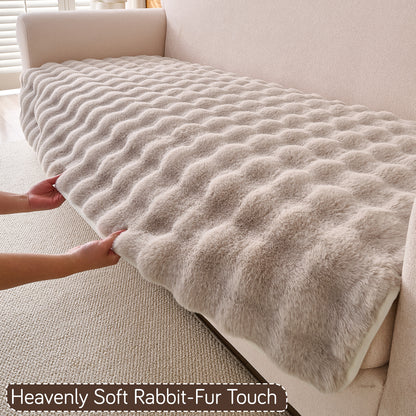 Premium Faux Rabbit Fur Anti Slip Sofa Mat for 1/2/3 Seater, Latte Brown