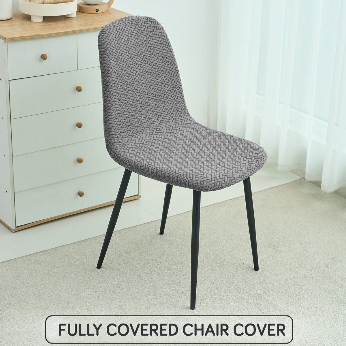 Premium Jacquard Fully Covered Cover for Mid Century Modern Dining Chair, Grey