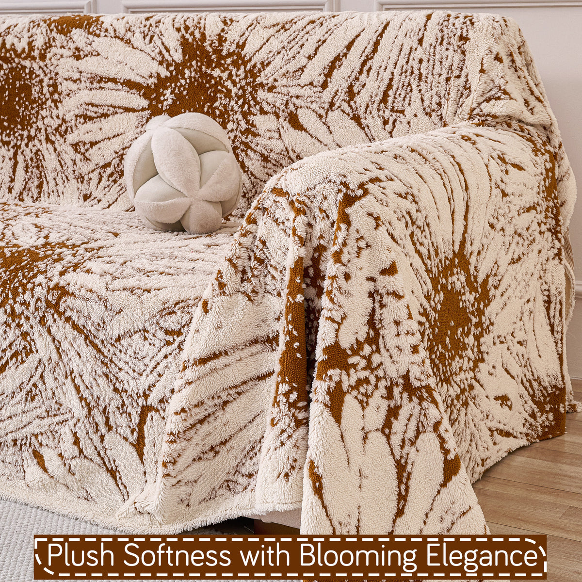 Buy Autumn Brown Colour DaisyBloom Series Luxury Plush Sofa Throw | HOKIPO