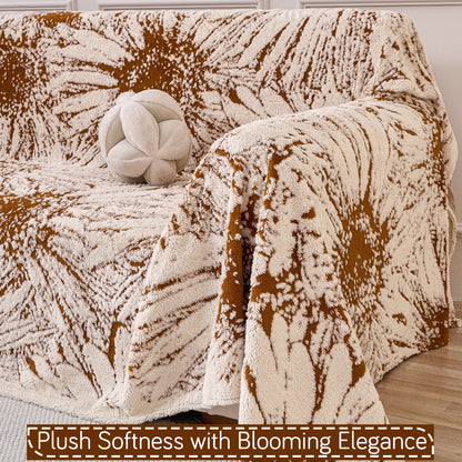 Buy Autumn Brown Colour DaisyBloom Series Luxury Plush Sofa Throw | HOKIPO