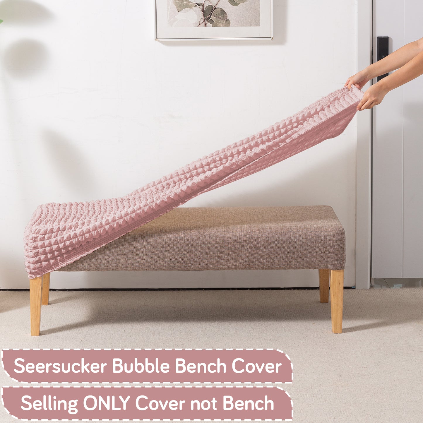 Aria Nova 280 GSM Stretchable Bubble Dining Bench Cover, Tea Rose Pink