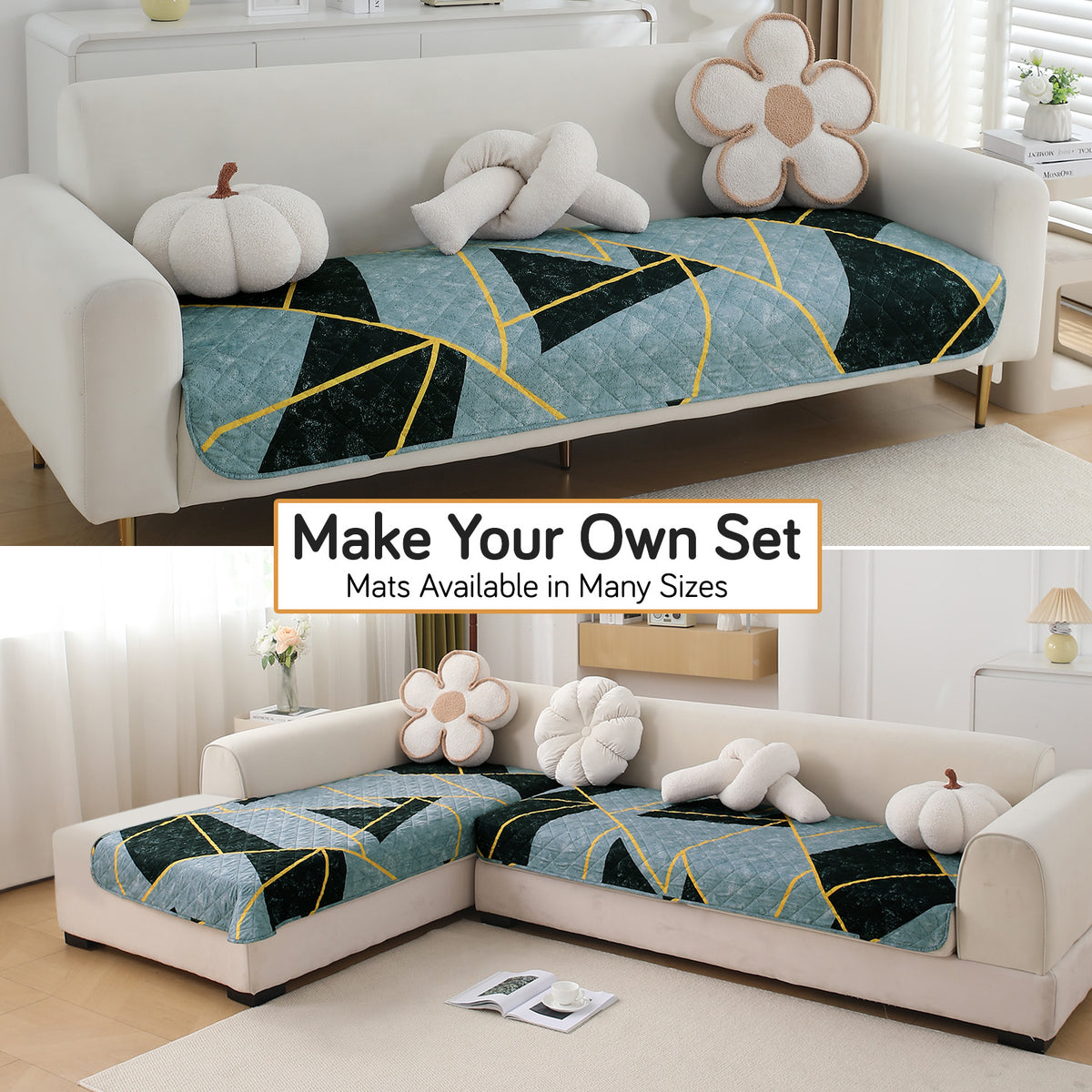 Water Repellent + Waterproof Quilted Sofa Mats, Multicolor Abstract Geometry