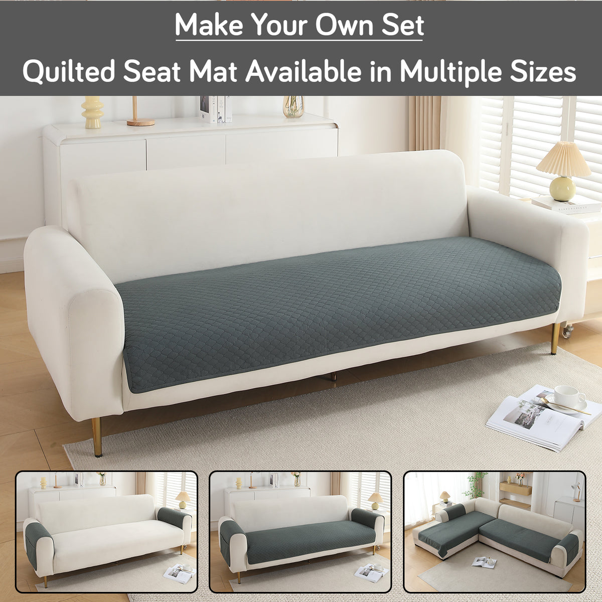 Polyester Quilted Sofa Cover Mats, Grey