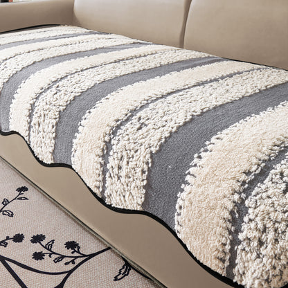 Luxury Wavy Plush Anti-Slip Sofa Cover Mats - Pewter Grey