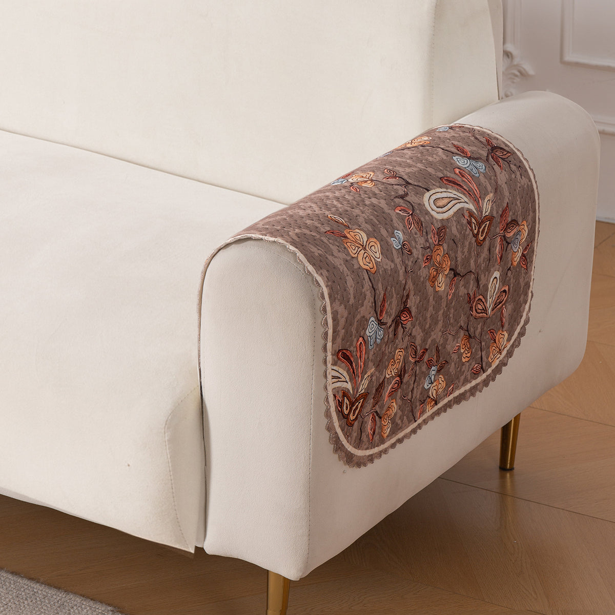HeavenHue Fleece Soft Touch Quilted Sofa Cover Set Washable Sofa Panel for Seat & Bk - Vintage Bloom