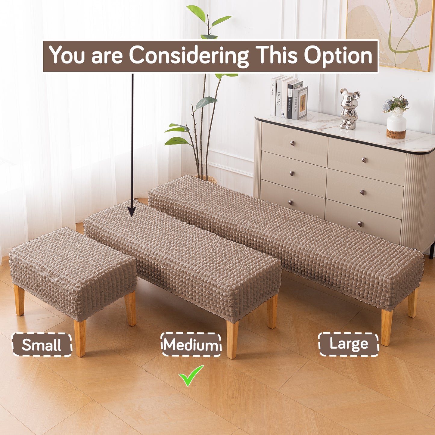 Aria Nova 280 GSM Stretchable Bubble Dining Bench Cover, Mocha Brown