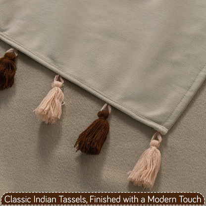 Holland Velvet 5-Seater Sofa Cover (3+1+1), TasselTone Series | Sand Beige