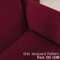 Fully Covered Stretchable Jacquard Wing Chair Cover, Wine