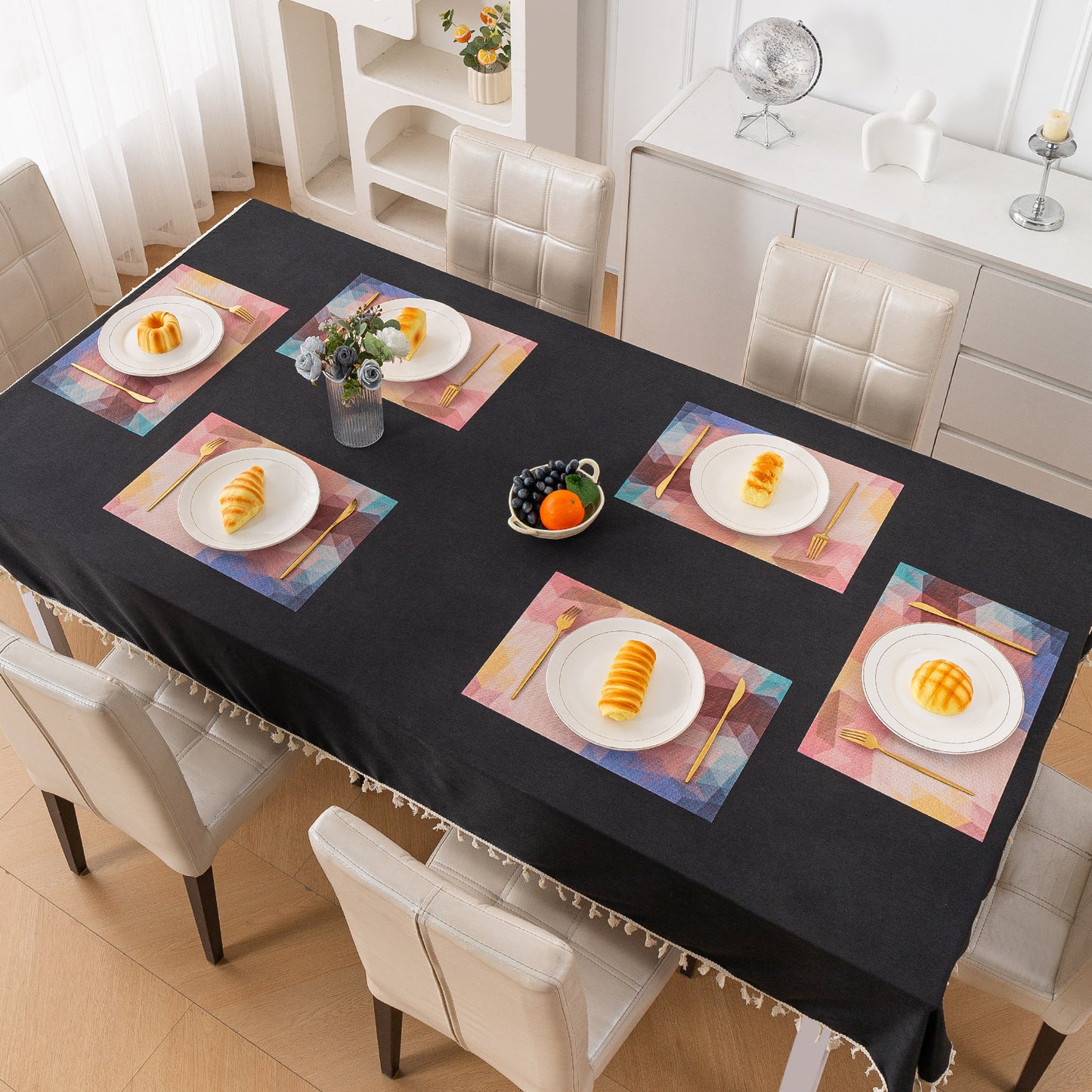 Color Splash PVC Mats for Dining Table, Abstract Polygon - Rose Mauve