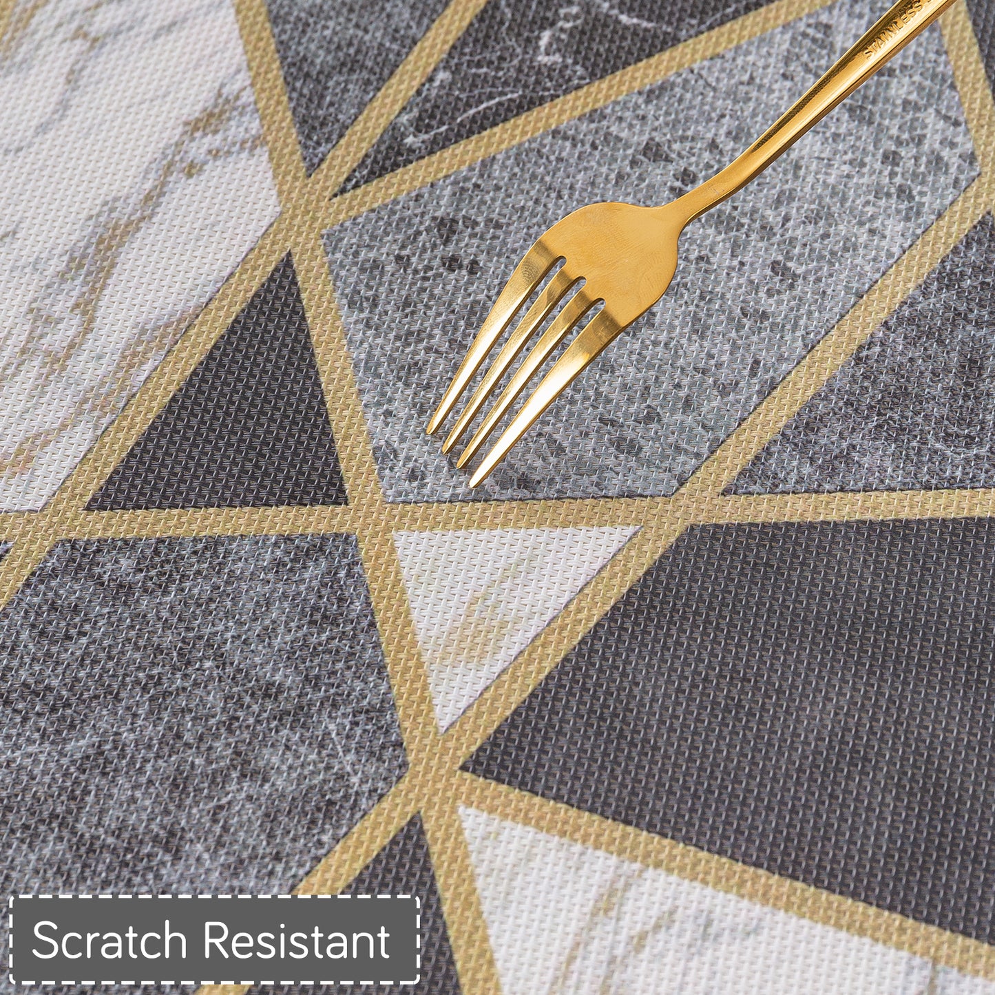 Marble Fusion PVC Mats for Dining Table, Geo Triangles - Charcoal Grey
