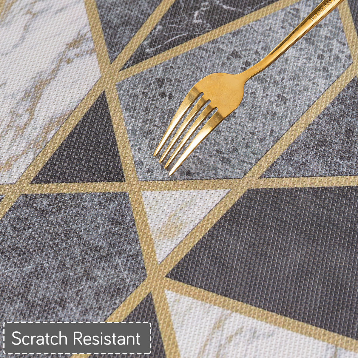 Marble Fusion PVC Mats for Dining Table, Geo Triangles - Charcoal Grey
