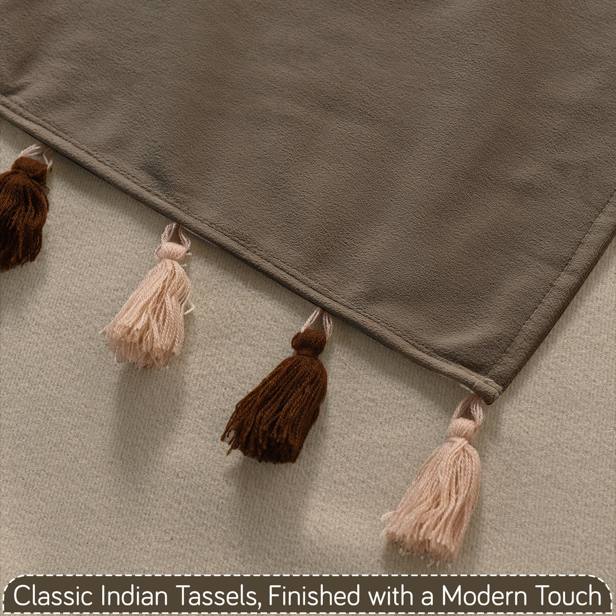 Tassel Tone Holland Velvet Sofa Cover Mat, Coffee Brown