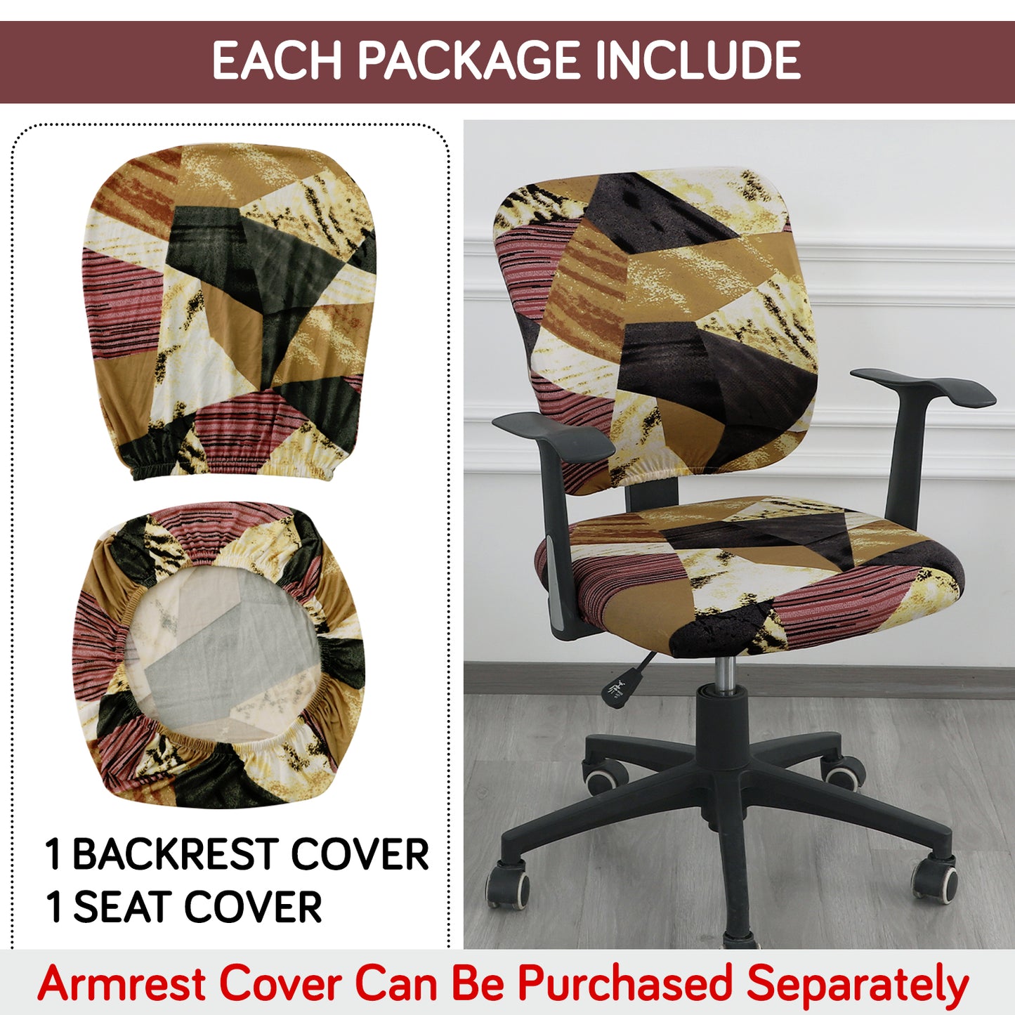 Printed Office Chair Cover for Task Chair – 140 GSM Stretchable Fabric – Washable & Anti-Slip – Fits Small Office Chairs Without Headrest, Wine Abstract Geometry