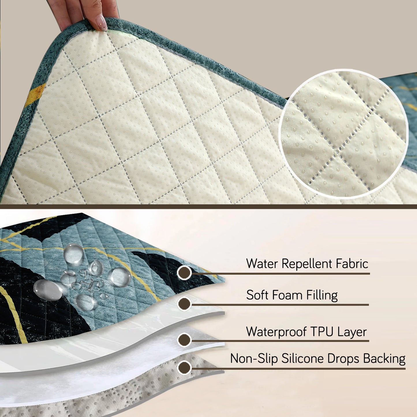 HOKIPO Water Repellent + Waterproof Quilted Sofa Mats, Multicolor Abstract Geometry