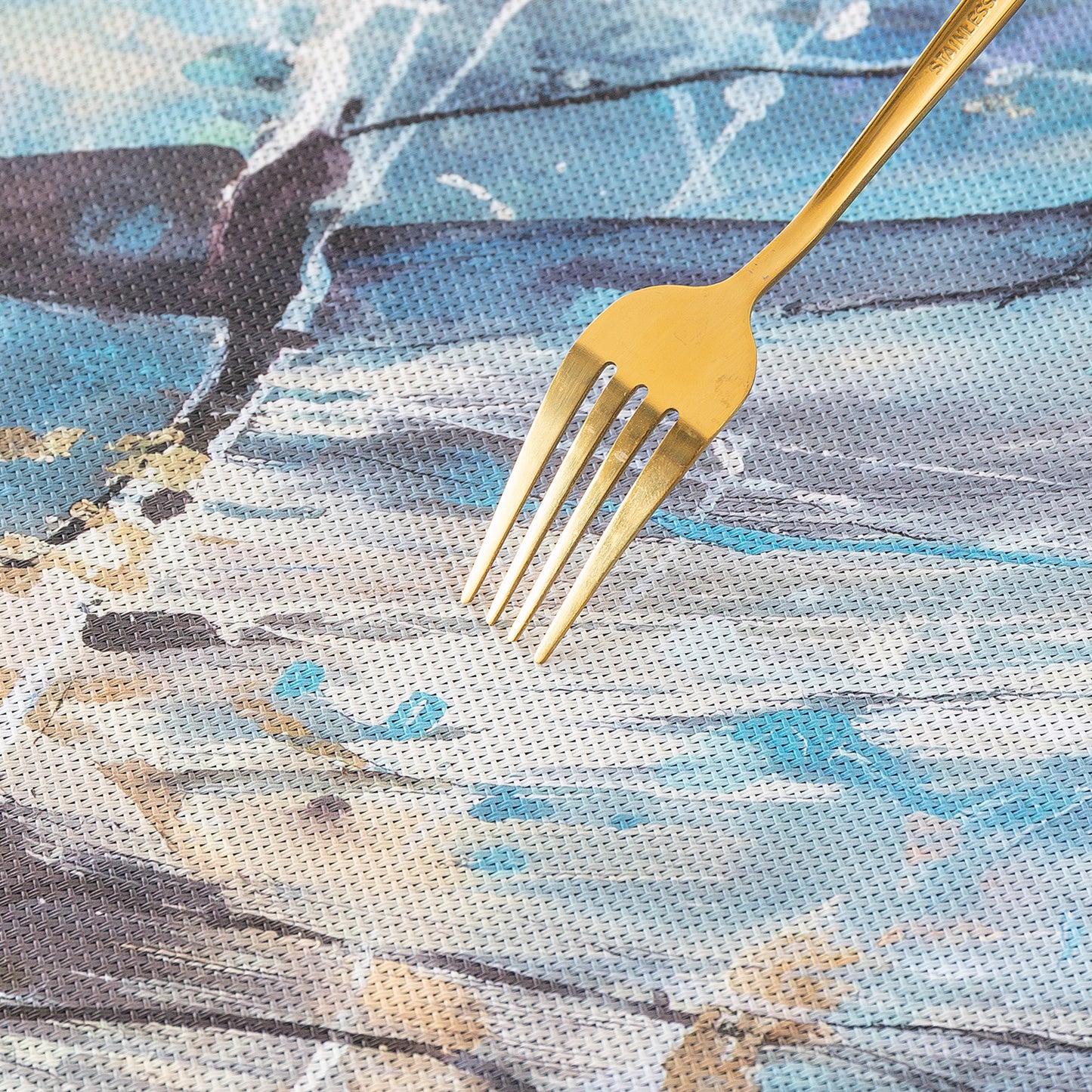 Marble Fusion PVC Mats for Dining Table, Artistic Stroke - Slate Blue