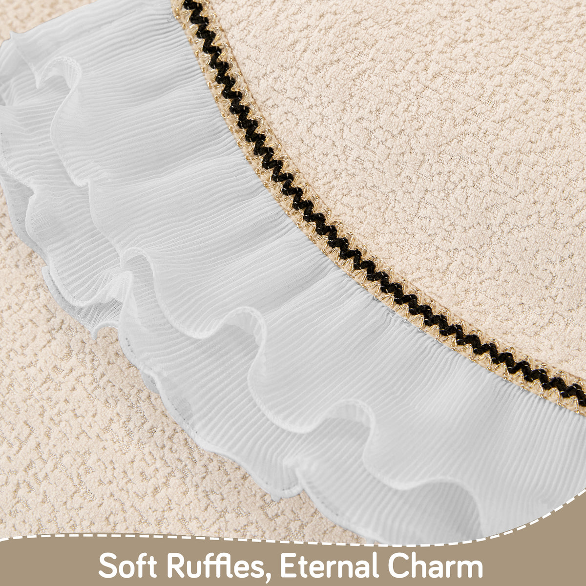 French Classic Frill Wavy Sofa Cover Mat with Curve & Lace - Snow White Ivory