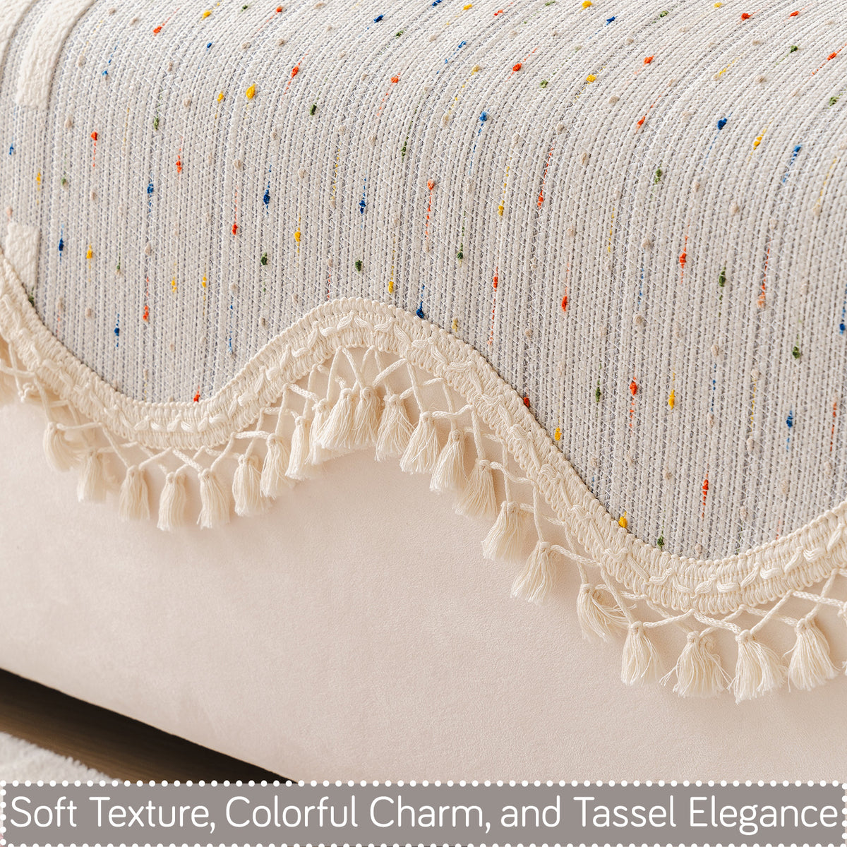 DreamWave Chenille with Tassels Sofa Cover Mat, Pearl Grey