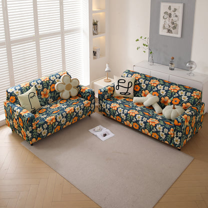 Premium Printed Velvet Sofa Cover 1/2/3 Seaters Fully Covered, Teal Twilight Garden