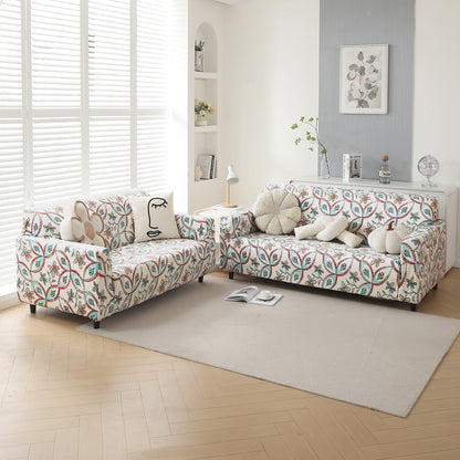 Premium Printed Velvet Sofa Cover 1/2/3 Seaters Fully Covered, Beige Persian Garden