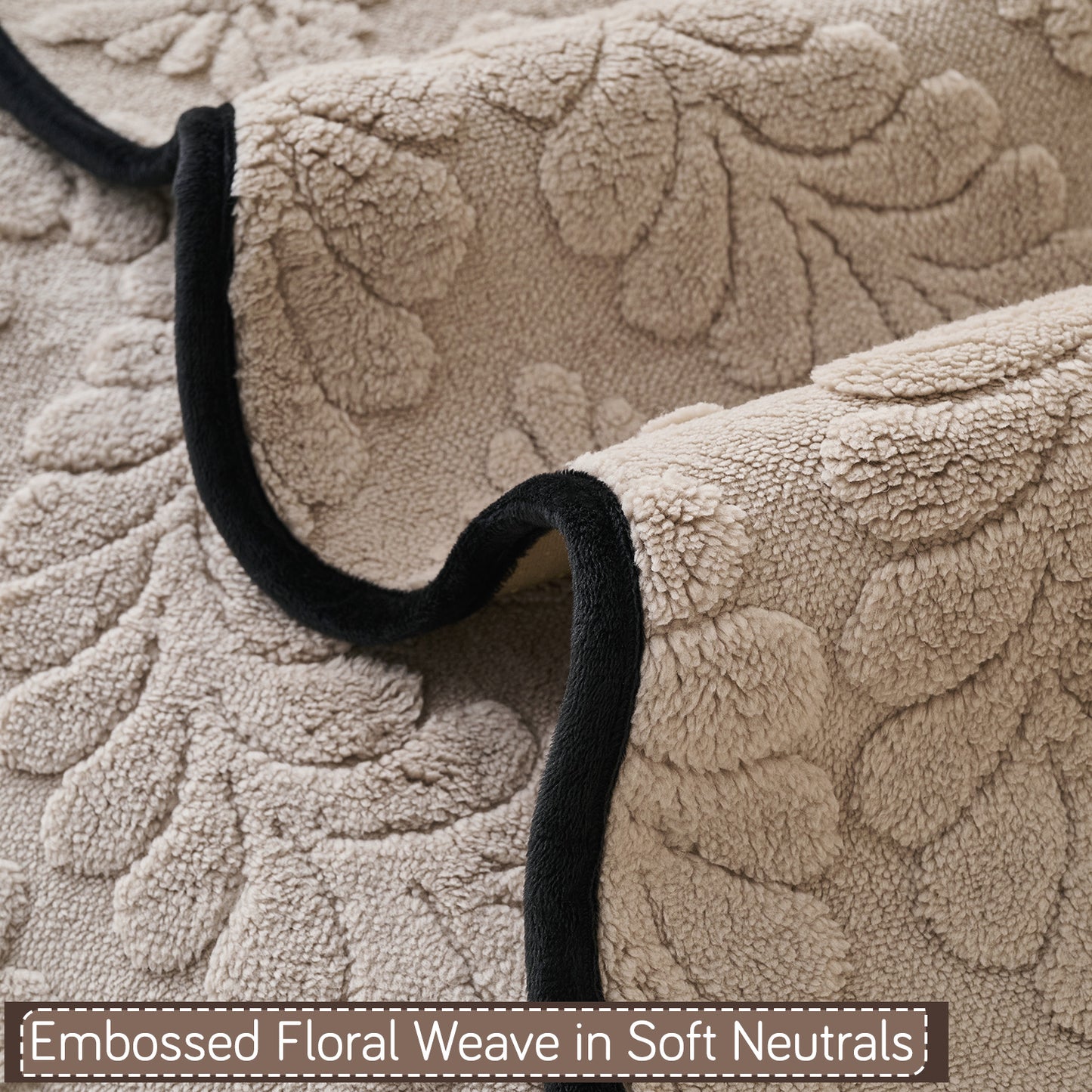 Embossed Floral Jacquard Anti-Slip Sofa Cover Mat, 'Wavy Petal Crest Series' Soft Brown
