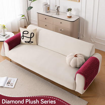 Diamond Plush Pebble Quilted Sofa Cover Mat, Wine