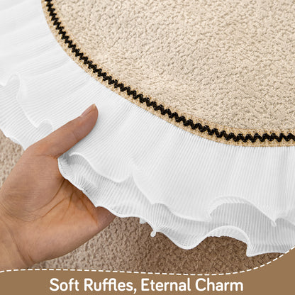 French Classic Frill Wavy Sofa Cover Mat with Curve & Lace - Champagne Beige