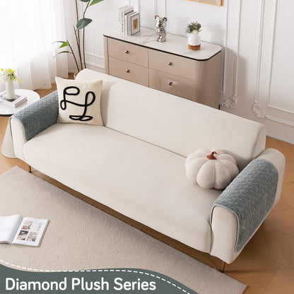 Diamond Plush Pebble Quilted Sofa Cover Mat, Grey