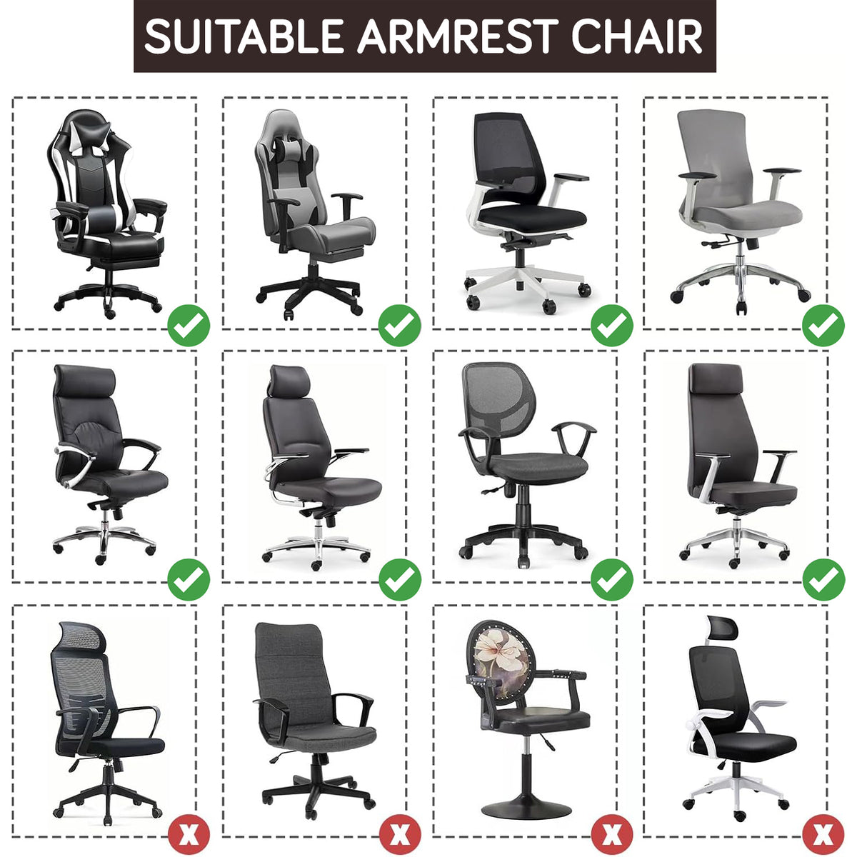 170gsm Jacquard Armrest Covers for Office Chair (Elastic Style), 1 Pair, Brown