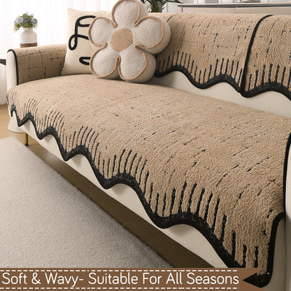 Premium Supple Soft Wavy with Curve Sofa Cover Mat, Brown